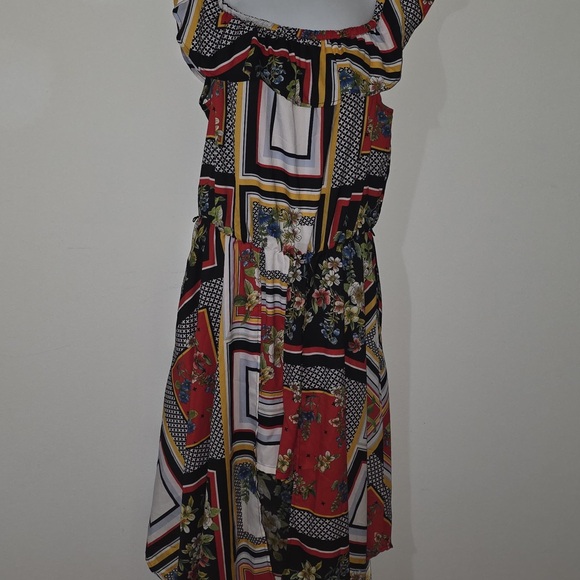 New York & Company Asymmetrical Patchwork Dress - Red, Black, White - Picture 2 of 4